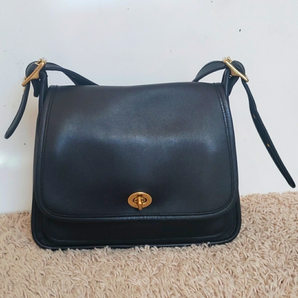 Coach Black Leather Shoulder Bag with Gold Hardware